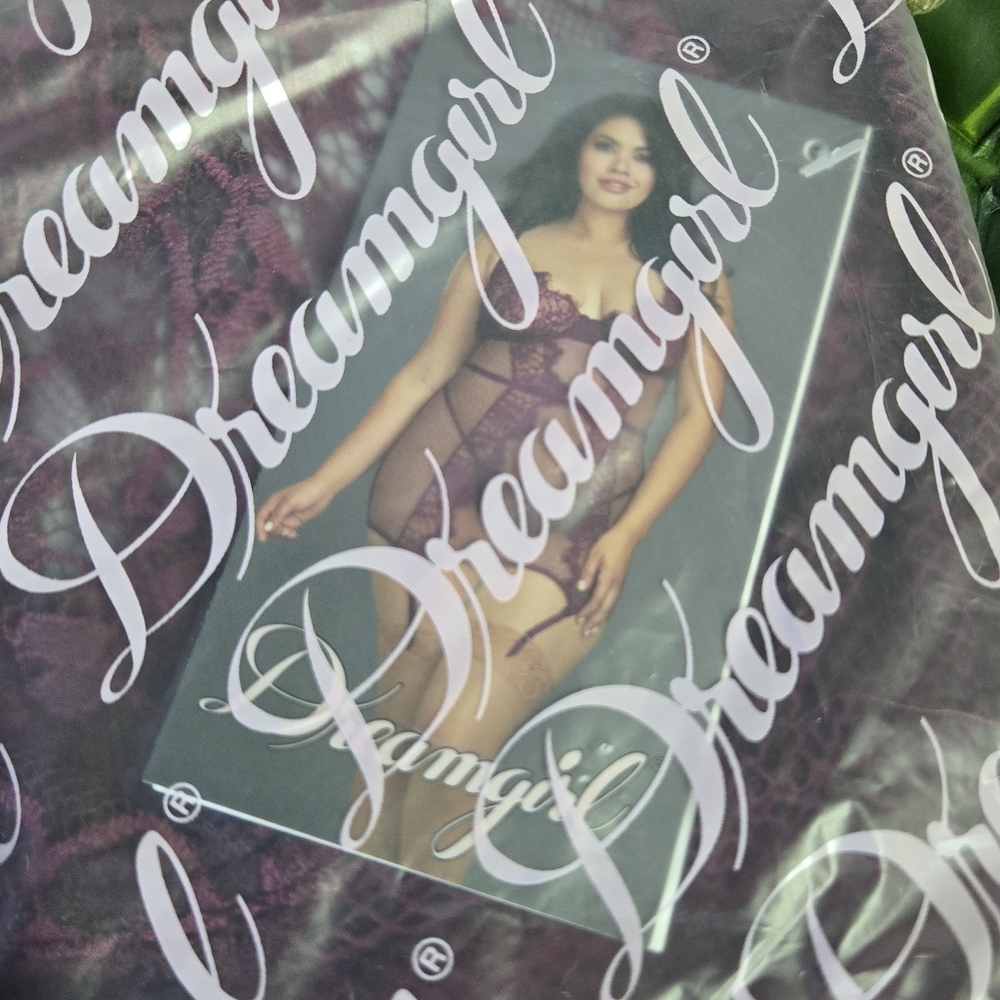 DREAMGIRL | "What A Mesh" Fishnet & Lace Chemise in Mulberry sz 3X - Picture 6 of 8